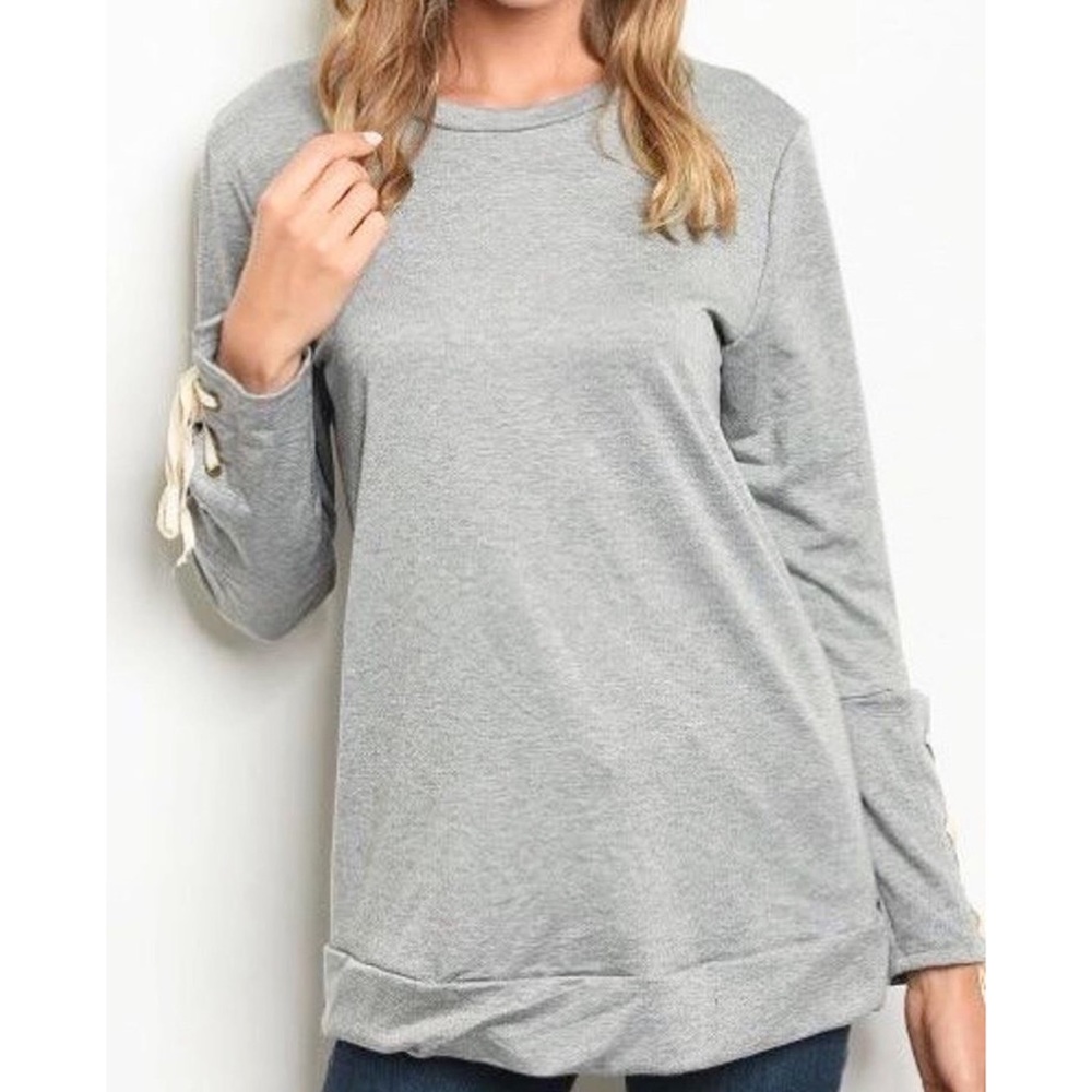 Lovely Melody Grey Lace Up Sleeve Top